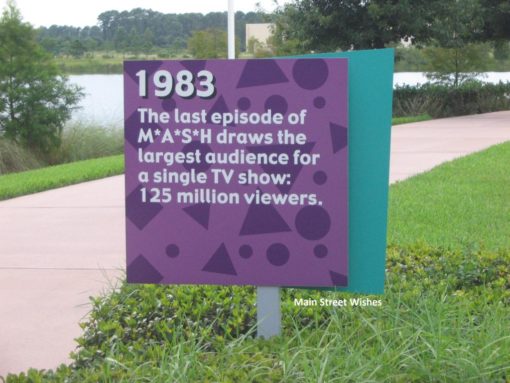 One of the many trivia signs posted around Pop Century.